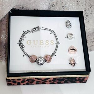 GUESS Interchangeable Silver and Rose Gold Bracelet with Charms Box Set